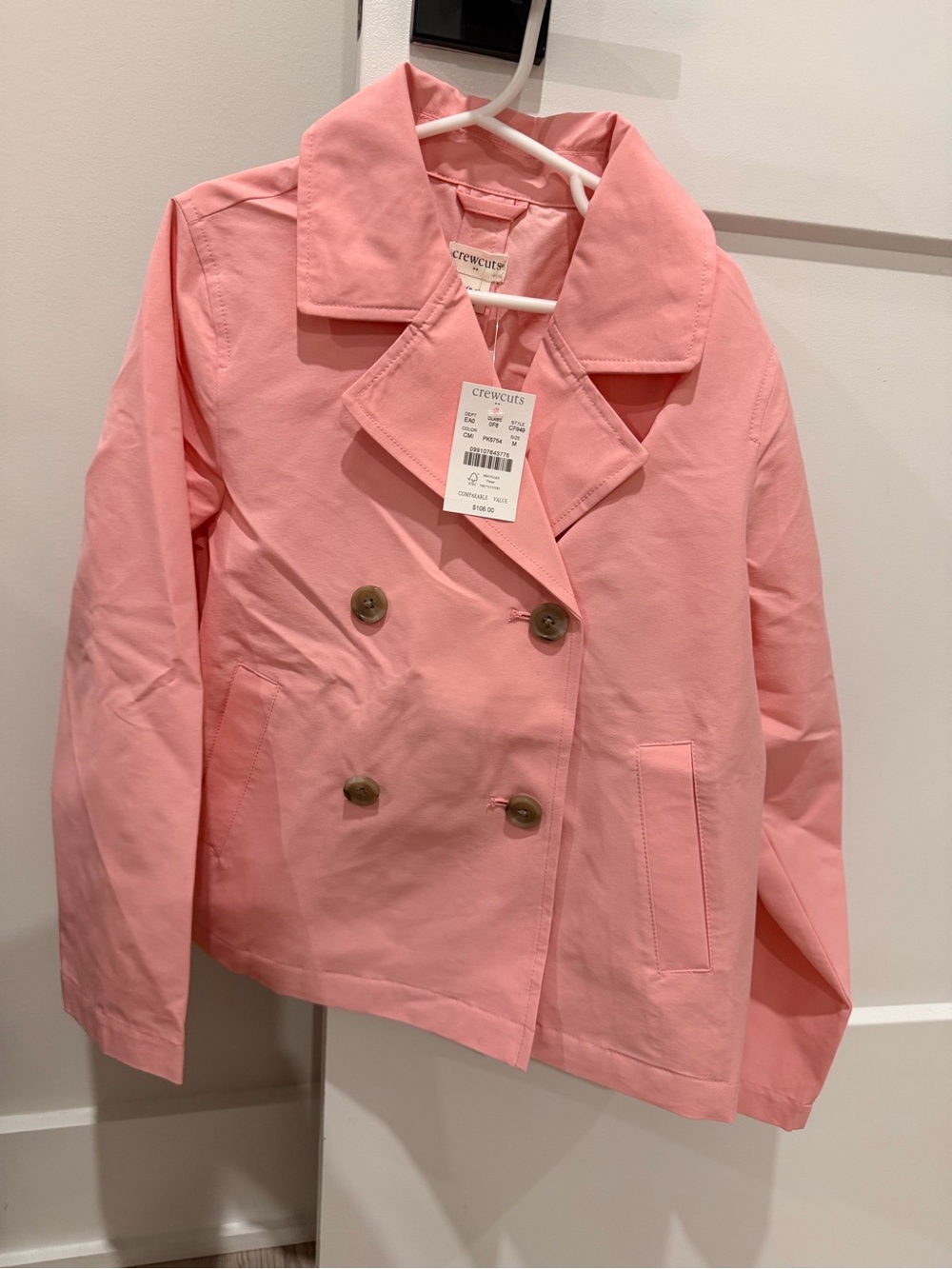 Crewcuts Pink Double-Breasted Peacoat Jacket